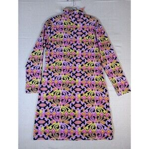 Jude Connally Printed Shift Dress Medium Long Sleeve Mock Neck Stretch EUC